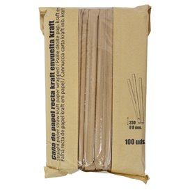 Słomki Papier Prosta Pakowany w folię Kraft Ø0,8x23 cm (100 Sztuk)