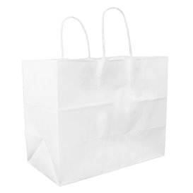 Torba Papierowa Biała z Uchwyt Płaski 80g/m² 32+16x27cm (25 Sztuk)
