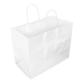 Torba Papierowa Biała z Uchwyt Płaski 80g/m² 32+16x27cm (25 Sztuk)