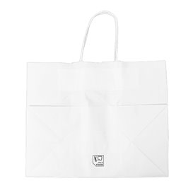 Torba Papierowa Biała z Uchwyt Płaski 80g/m² 32+16x27cm (300 Sztuk)