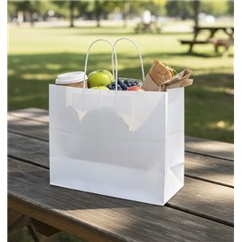 Torba Papierowa Biała z Uchwyt Płaski 80g/m² 32+16x27cm (25 Sztuk)