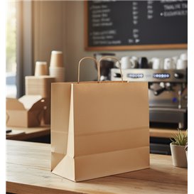 Torby Papier Kraft z Kręcone Uchwytami 80 g/m² 26+17x26cm (250 Sztuk)