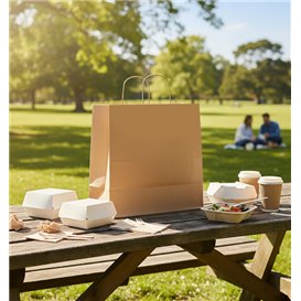 Torby Papier Kraft z Kręcone Uchwytami 80 g/m² 26+17x26cm (250 Sztuk)