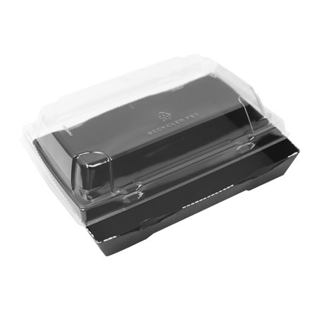 Czarne kartonowe opakowanie na sushi zamknięte z pokrywką