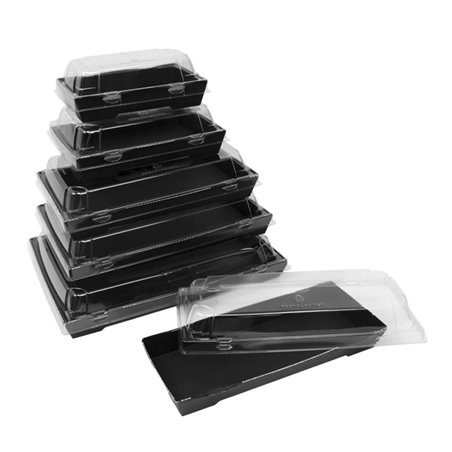 Czarne kartonowe opakowanie na sushi w prezentacji menu