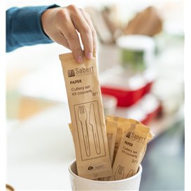 Zestaw Sztućców Papierowych Widelec, Nóż i Serwetka (50 Stuks)