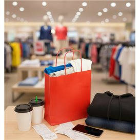 Torba Papierowa Eko Czerwerna z Uchwytami 90g/m² 22+10x27cm (25 Sztuk)