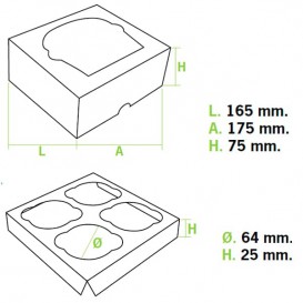 Pudełka na 4 Babeczkiz Stojakiem 17,3x16,5x7,5cm Białe (140 Sztuk)