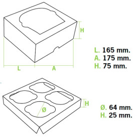 Pudełka na 4 Babeczkiz Stojakiem 17,3x16,5x7,5cm Różowe (20 Sztuk)