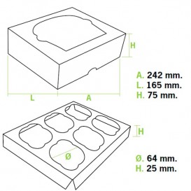Pudełka na 6 Babeczki z Stojakiem 24,3x16,5x7,5cm Różowe (100 Sztuk)