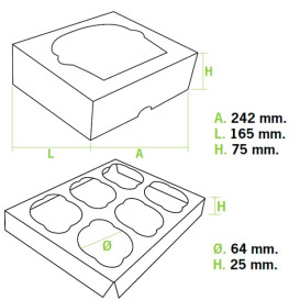 Pudełka na 6 Babeczki z Stojakiem 24,3x16,5x7,5cm Różowe (20 Sztuk)